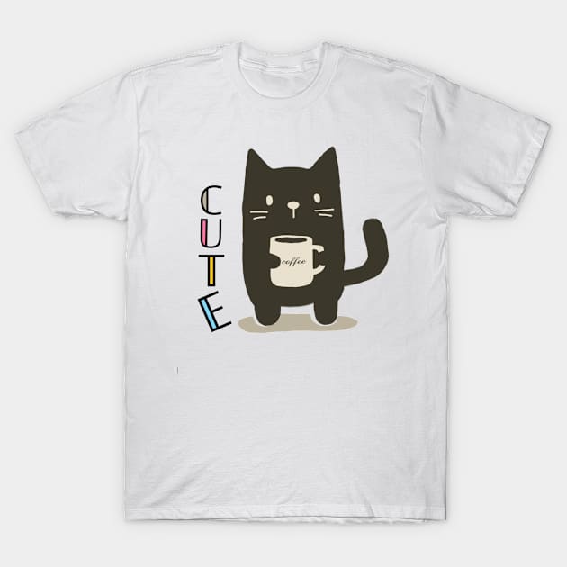 Cute Cat is Drinking Coffee T-Shirt by hasanclgn